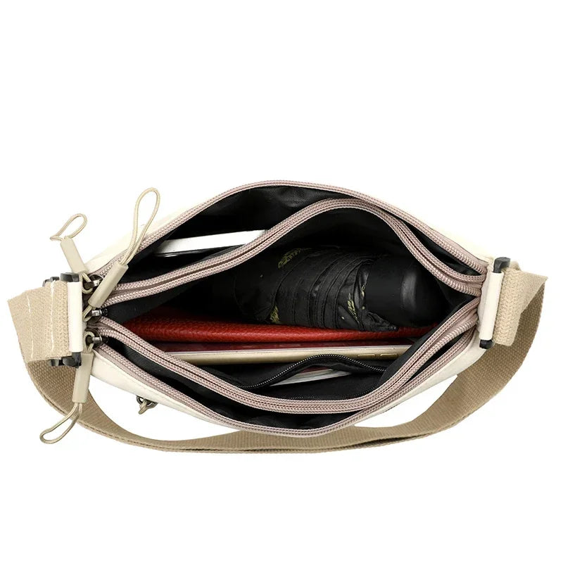 3 Main Pockets High Capacity Shoulder Crossbody Bag for Women Multi-pocket Purse Canvas Handbag Suitable for Mothers Shopping