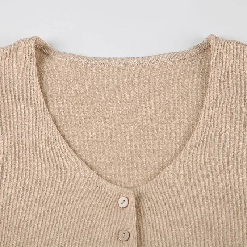 Tornova Knitted Mini Dress Female V Neck Buttons Elegant Short Sleeve Dress High Elasticity Casual Women's Dress Summer New