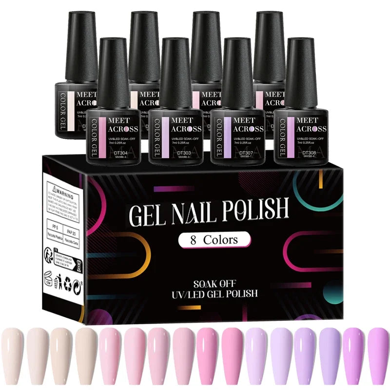 8Pcs/Set Fluorescent Gel Nail Polish Set Summer Colorful Semi Permanent Nail Art Gel Varnish Nail Supplies Manicure For Nails