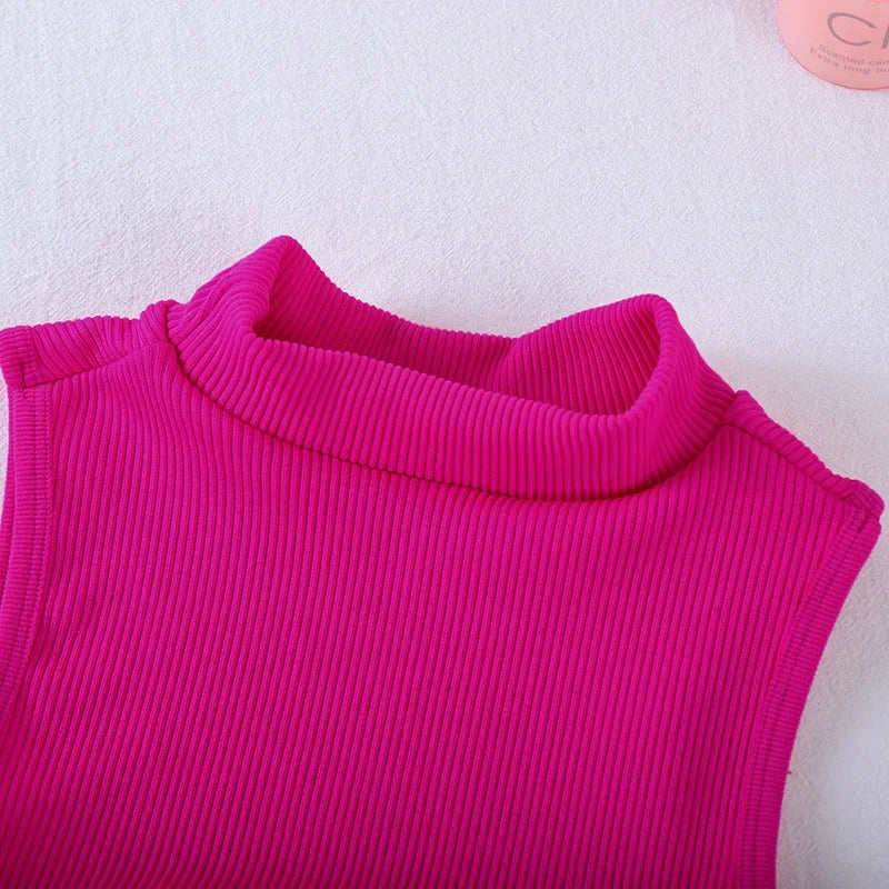 New Seamless Ribbed High Neck Sports Vest Full Wrap Vertical Stripes Running Fitness Yoga Women's Quick Dry Top Female