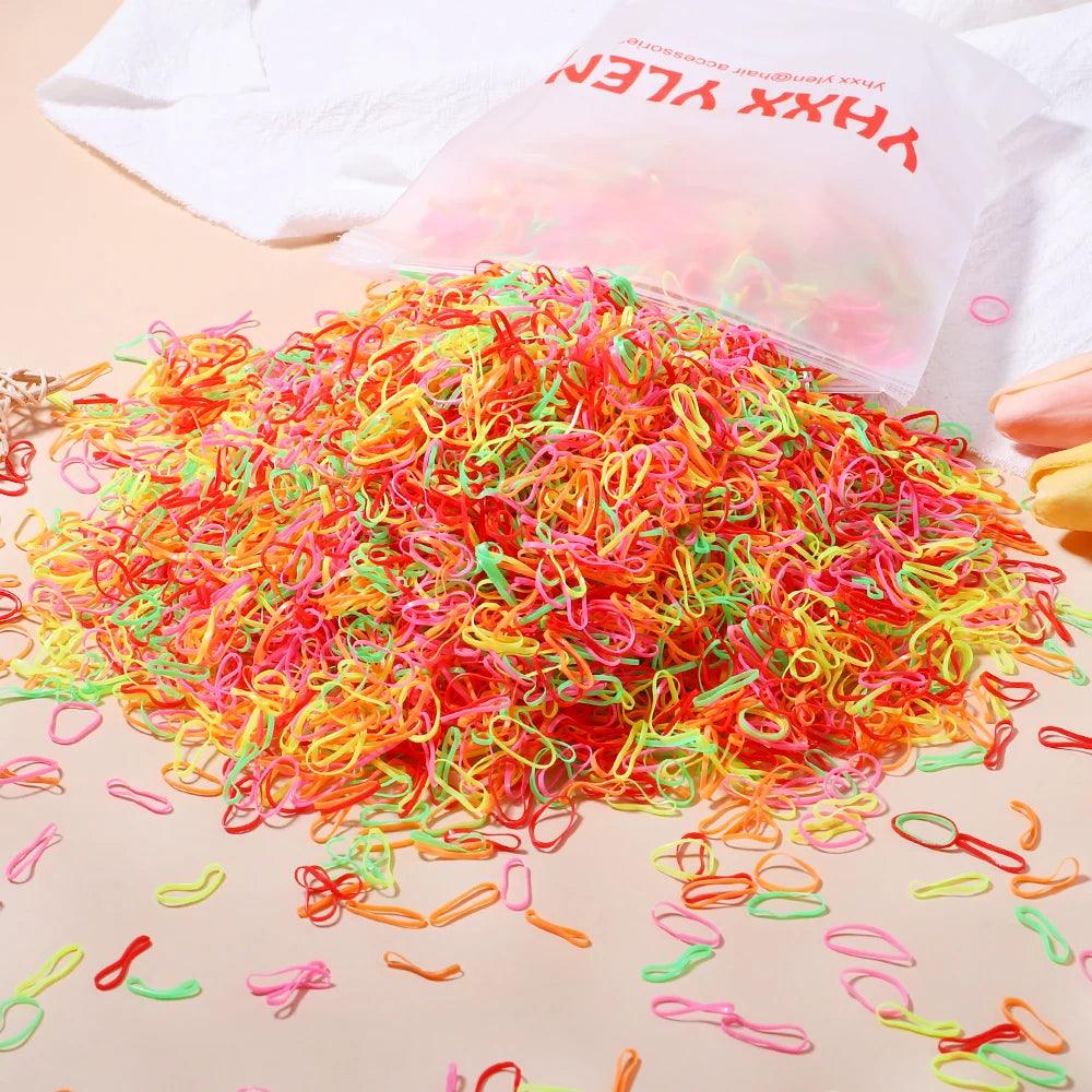 1000 Girls Colourful Disposable Rubber Band Hair Ties Headband Children Ponytail Holder Bands Kids Hair Accessories