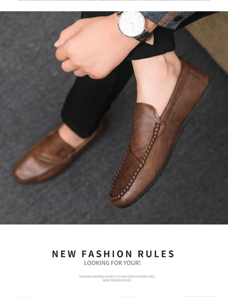 2025 Spring/Autumn Men's Footwear: Minimalist Design Loafers Elegant Khaki-Coloured Work Shoes Student Footwear