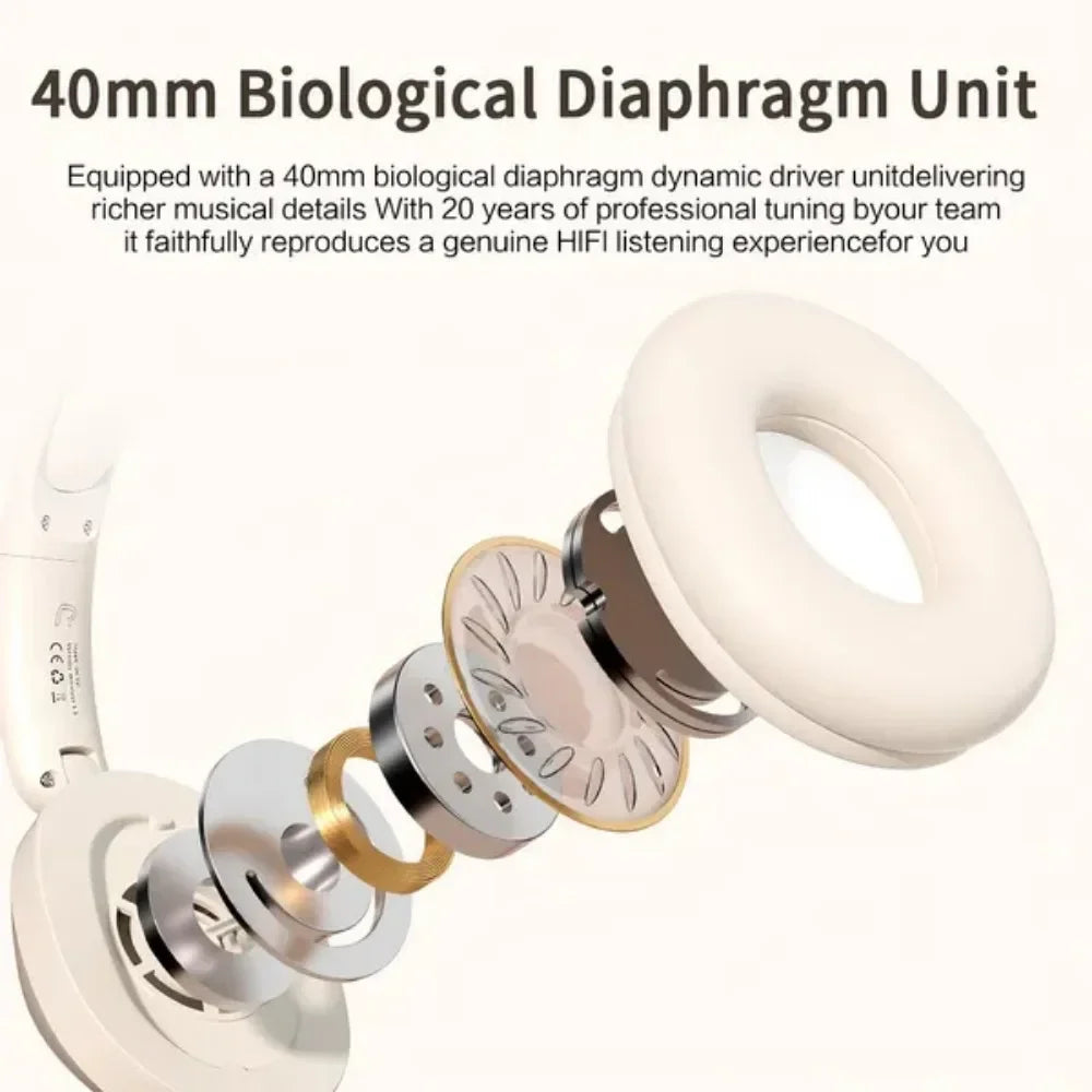 Foldable Wireless Bluetooth Headset Over Ear Sports Headphones High Power Stereo Sound for Cell Phones and Music