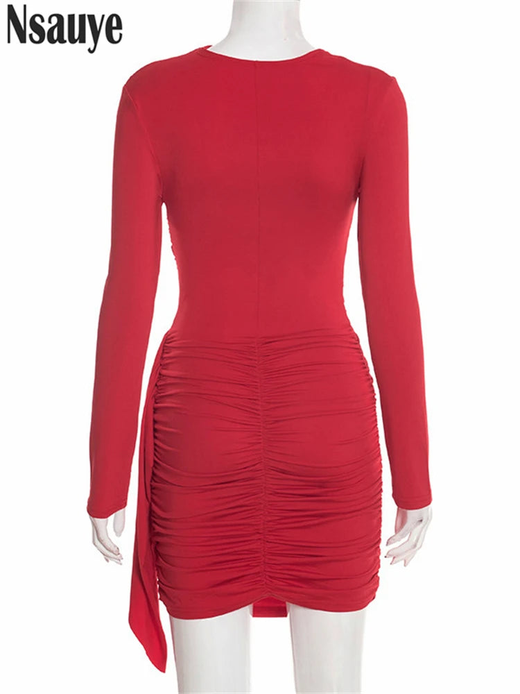 Nsauye New Fashion Women Short Wrap High Waisted Mini Winter Dress Outfits Sexy Night Club Party Evening Long Sleeve Dress