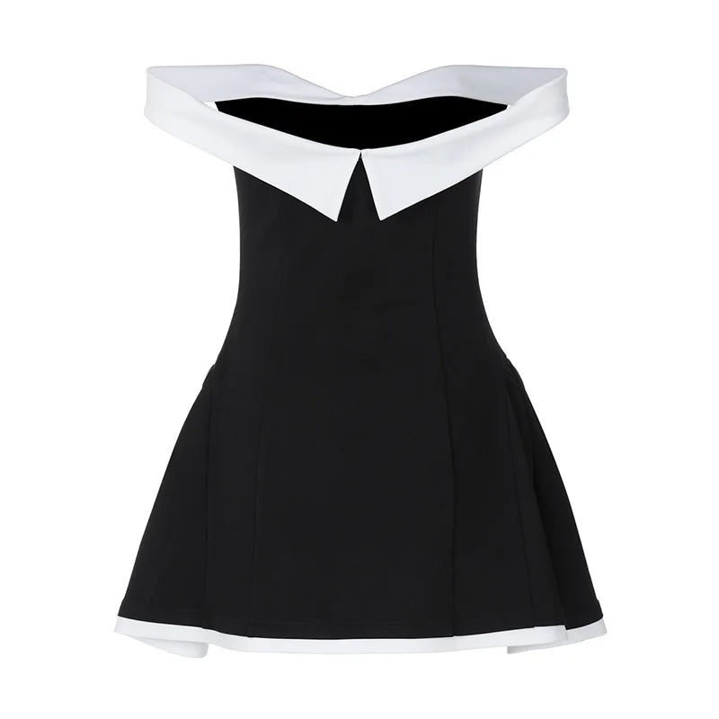 summer Off-shoulder Strapless Sexy Mini Dress Women Fashion Patchwork Sleeveless Backless High Waist A-line Club Party Dress