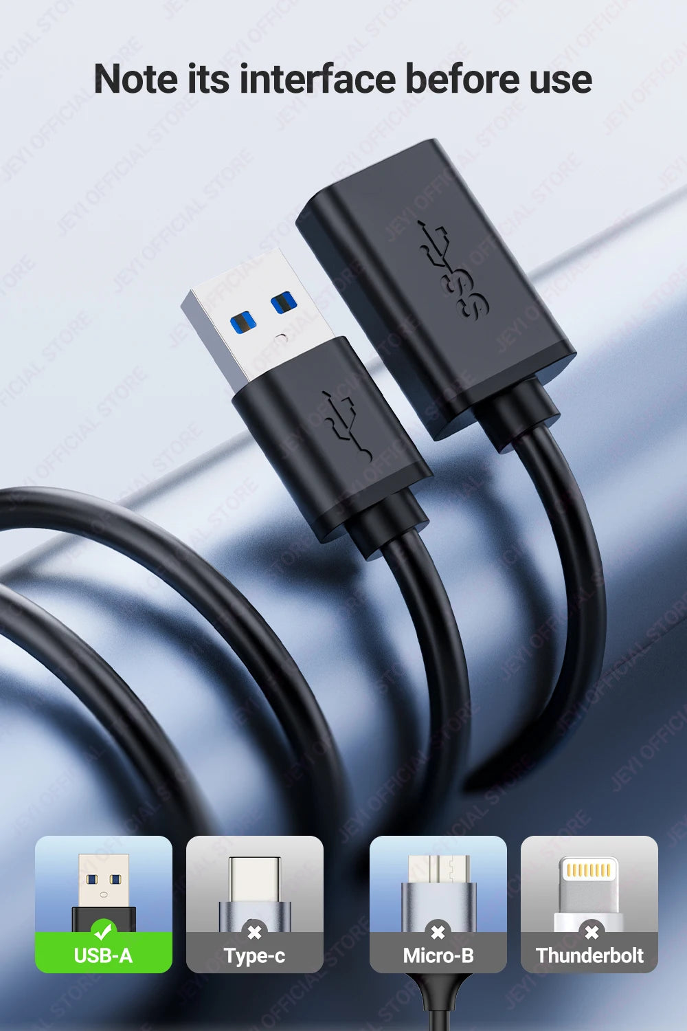 JEYI USB 3.0 GEN1 Extension Cable (Male to Female)-5Gbps High-Speed Data Transfer for Keyboard/Mouse/Flash Drive