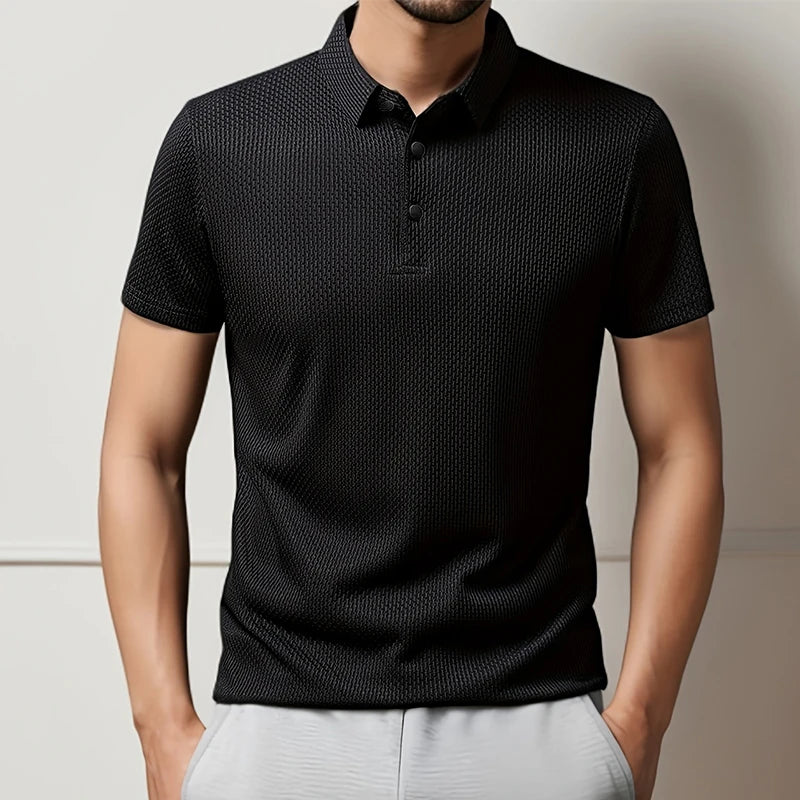 New Men's Business Casual Short Sleeved Bone Flower Solid Color POLO Shirt Fashion Breathable Comfortable Summer Versatile Top