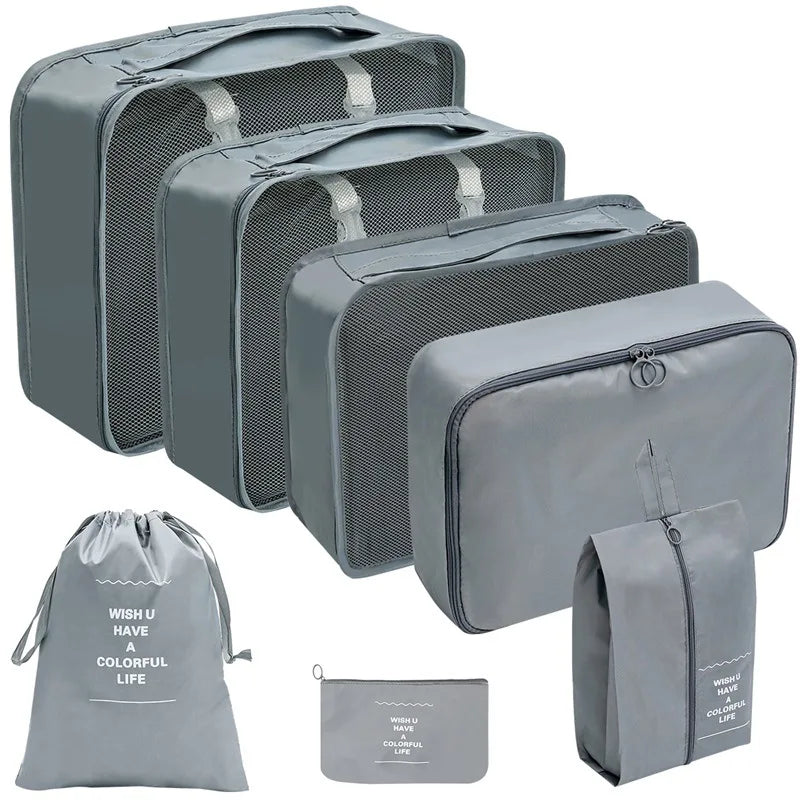 8/9/10 Pcs Set Travel Organizer Storage Bags Suitcase Packing Cubes Set Cases Portable Luggage Clothes Shoe Tidy Pouch Folding