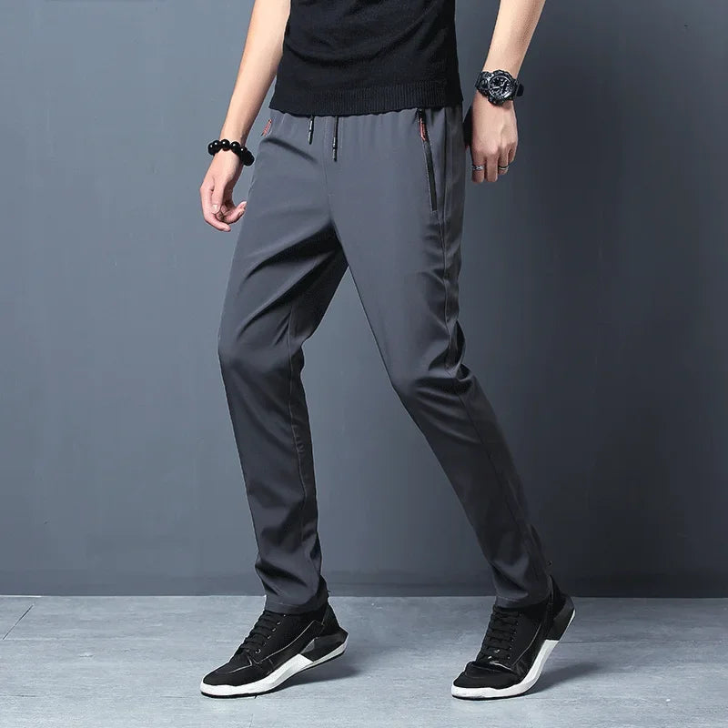 Men's Casual Pants Straight Slim Fit Elastic Waist Jogger Classic Blue Black Gray Male Brand Trousers Plus Size