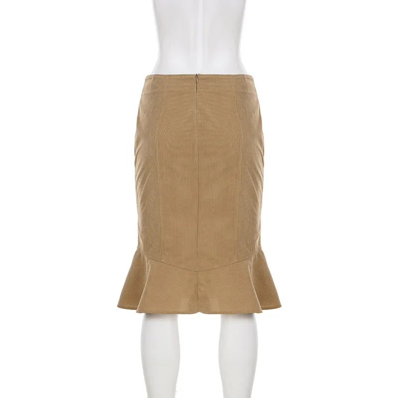 Ticketsx Fashion Vintage Embroidered Skirt Summer Solid New Ruched Split Slim Skirt Elegant Vacation Streetwear Women's Clothing