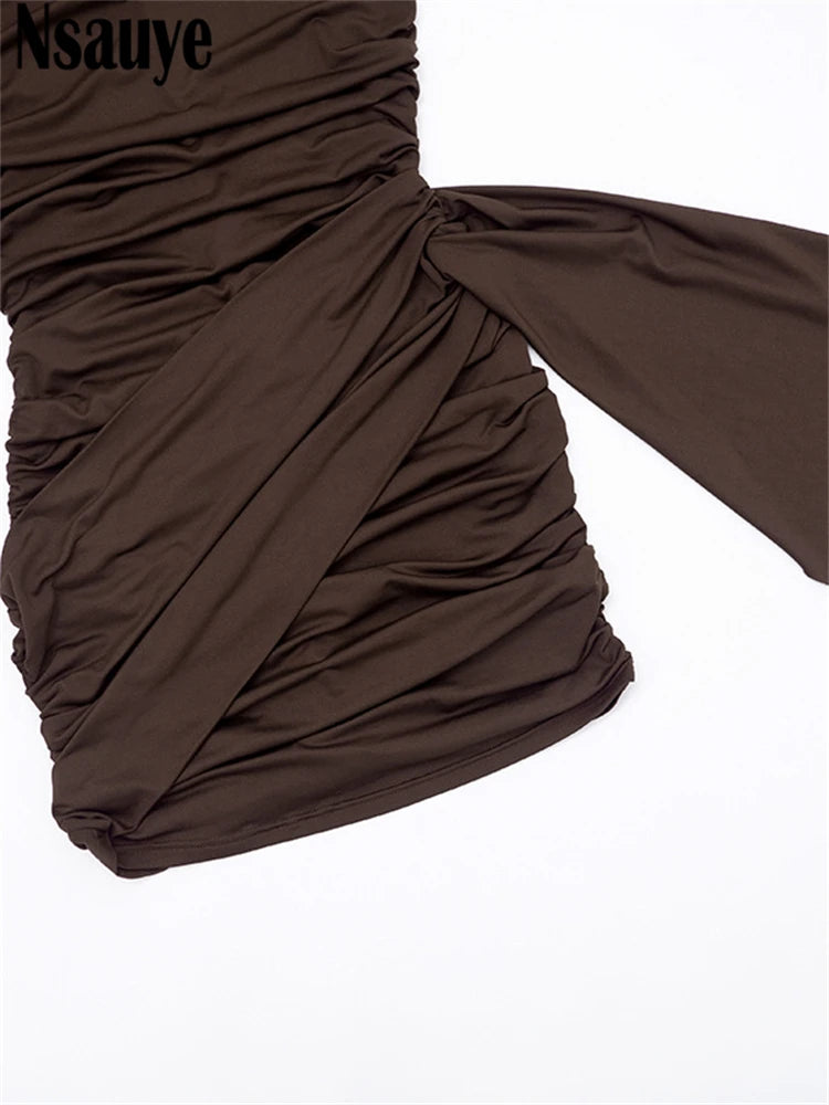 Nsauye New Fashion Women Short Wrap High Waisted Mini Winter Dress Outfits Sexy Night Club Party Evening Long Sleeve Dress