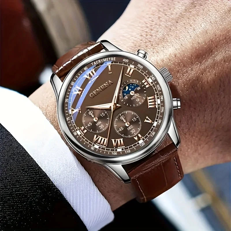 Fashion Roma Dial Men Business Watches Casual Leather Strap Male's Analog Quartz Wristwatch Reloj Hombre（Without Box）