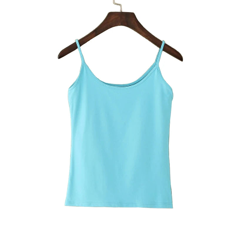 Women's Solid Color Spahetti Straps Sleeveless Slim Camisole Summer Wear Outside Female Short Tops Vests