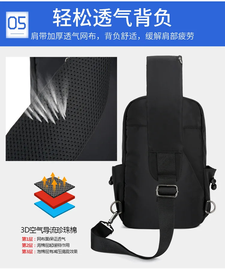 Men's Chest Bag Large Canvas Fashion Male Crossbody Bags Oxford Cloth Designer Man Student Shoulder Sling Casual Sports Phone
