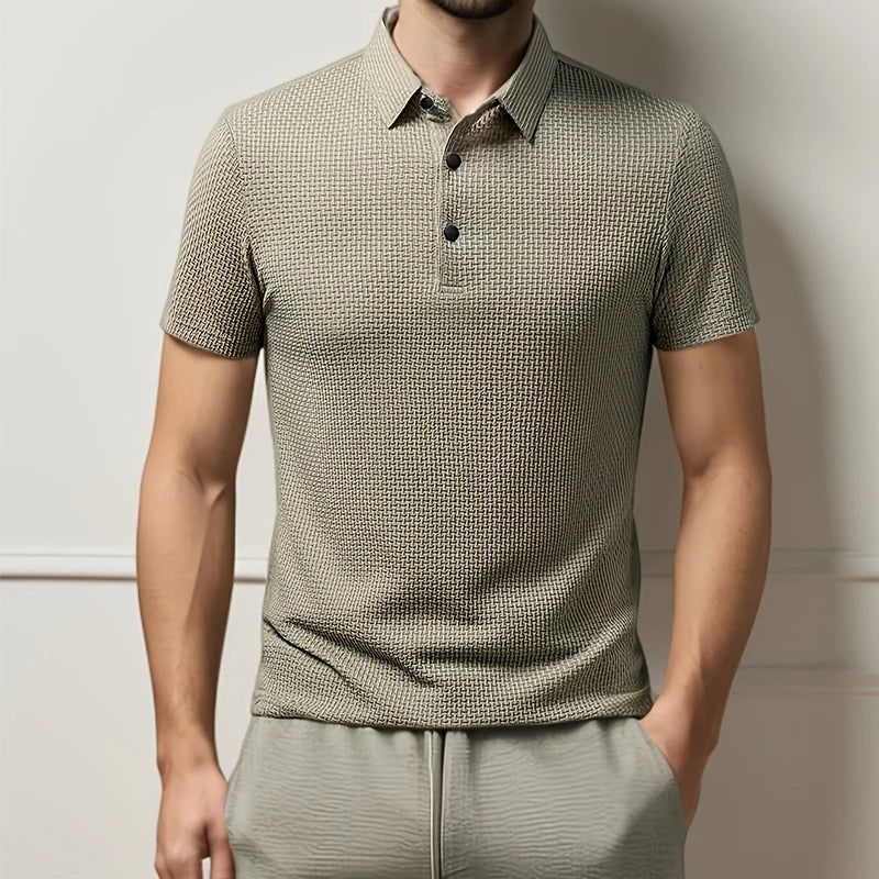 New Men's Business Casual Short Sleeved Bone Flower Solid Color POLO Shirt Fashion Breathable Comfortable Summer Versatile Top
