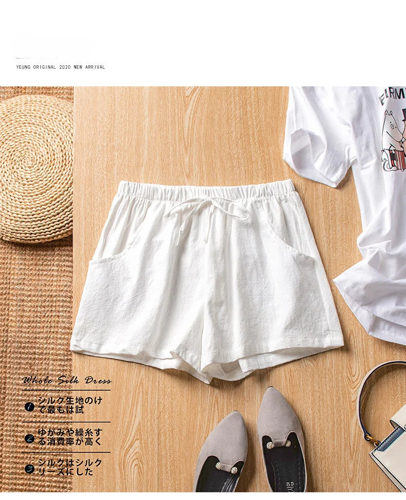 ITOOLIN Casual Linen Shorts Women Gym Workout Shorts Short Pants High Waisted Black Ladies Short Femme Women Shorts Sport Femme