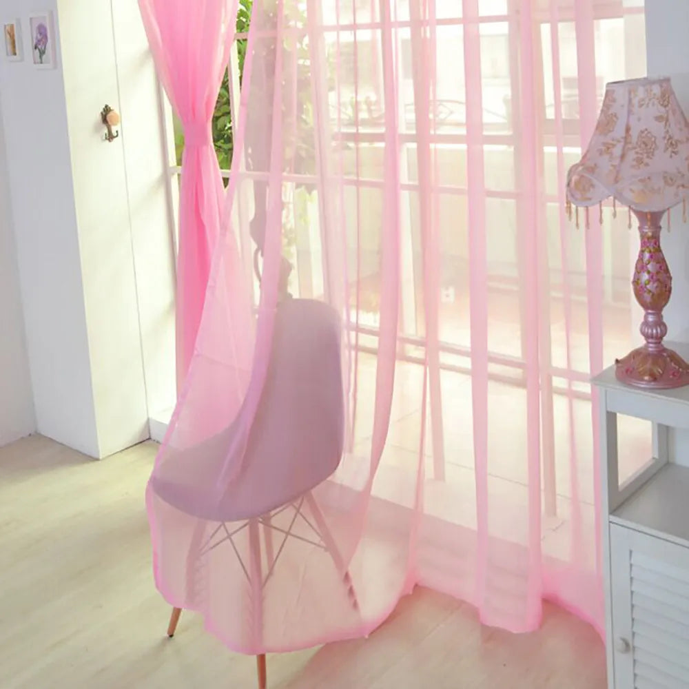 1 Pcs Color Tulle Door Window Curtain Drape Panel Sheer Scarf Valances Nordic Curtains For Living Dining Room Tulle Bedroom