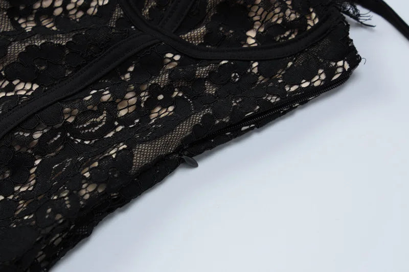 Sexy See Through Lace Spaghetti Strap Mini Dresses Women Package Hip Bodycon Party Night Club Dress Female Streetwear Vestidos