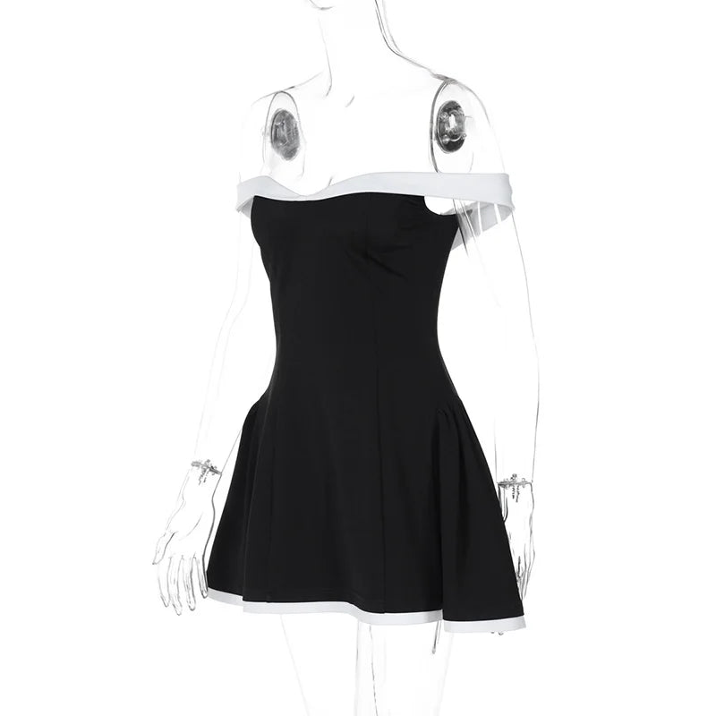 summer Off-shoulder Strapless Sexy Mini Dress Women Fashion Patchwork Sleeveless Backless High Waist A-line Club Party Dress