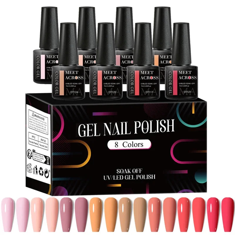 8Pcs/Set Fluorescent Gel Nail Polish Set Summer Colorful Semi Permanent Nail Art Gel Varnish Nail Supplies Manicure For Nails