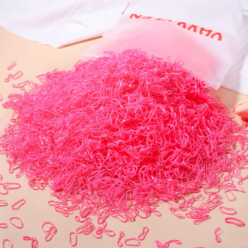 1000 Girls Colourful Disposable Rubber Band Hair Ties Headband Children Ponytail Holder Bands Kids Hair Accessories
