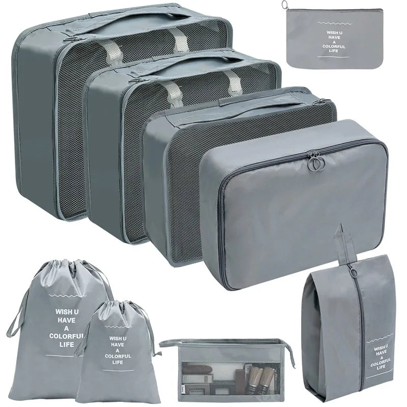 8/9/10 Pcs Set Travel Organizer Storage Bags Suitcase Packing Cubes Set Cases Portable Luggage Clothes Shoe Tidy Pouch Folding