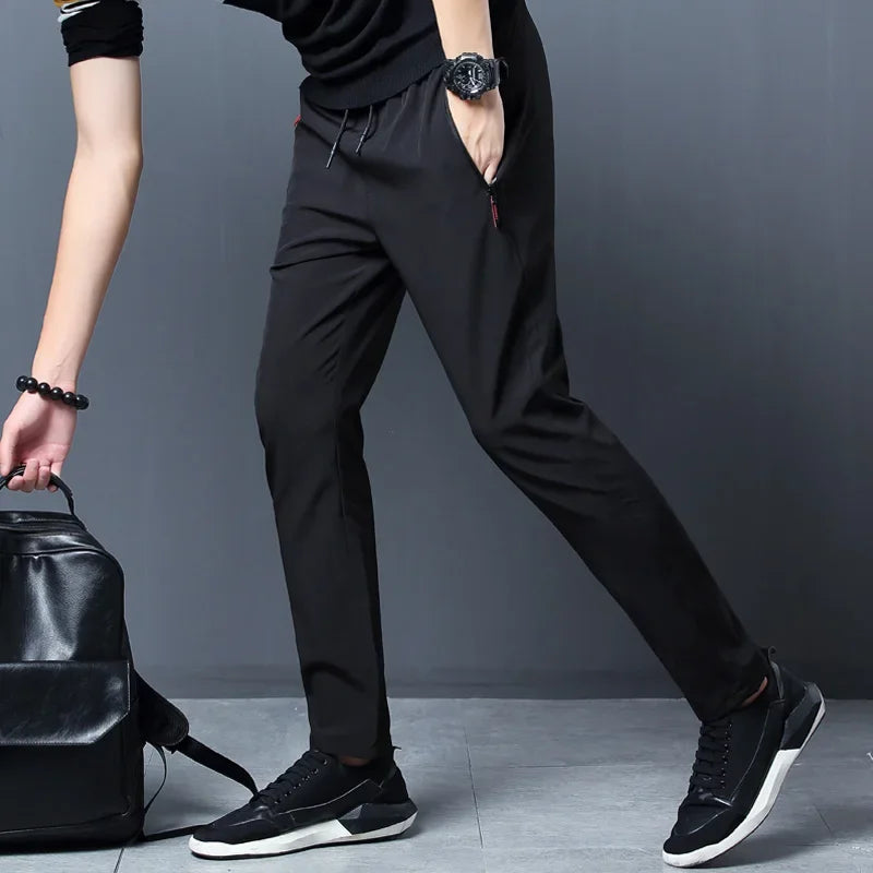 Men's Casual Pants Straight Slim Fit Elastic Waist Jogger Classic Blue Black Gray Male Brand Trousers Plus Size