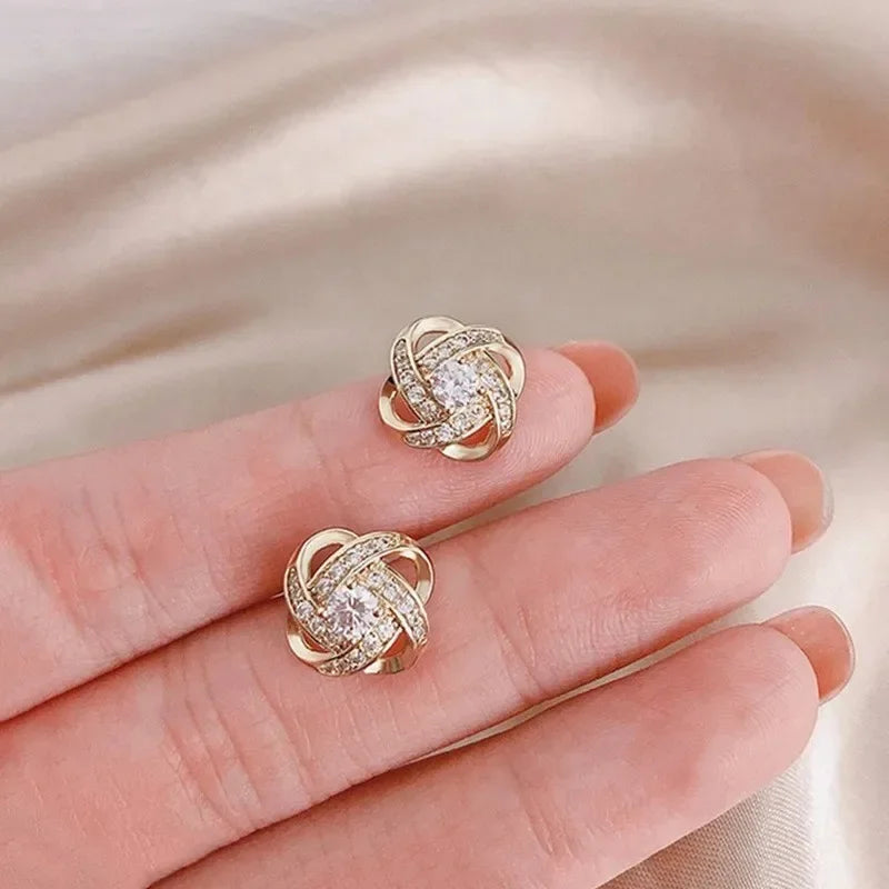New Exquisite Shiny Zircon Heart Flower Earrings Elegant Square Geometric Crystal Earrings for Women Fashion Jewelry Gift