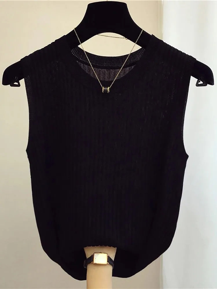 Summer Spring Tanks Top Women Sleeveless Knitted T-Shirts Female Elastic Slim Casual Vests Crop Tops Camis Pullover Shirts