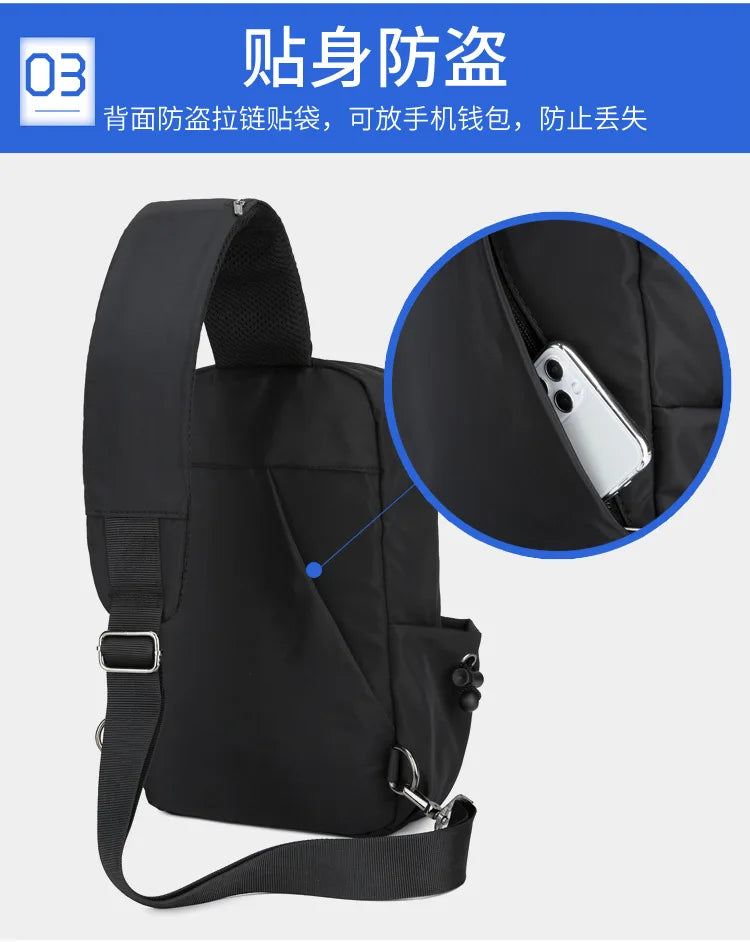Men's Chest Bag Large Canvas Fashion Male Crossbody Bags Oxford Cloth Designer Man Student Shoulder Sling Casual Sports Phone