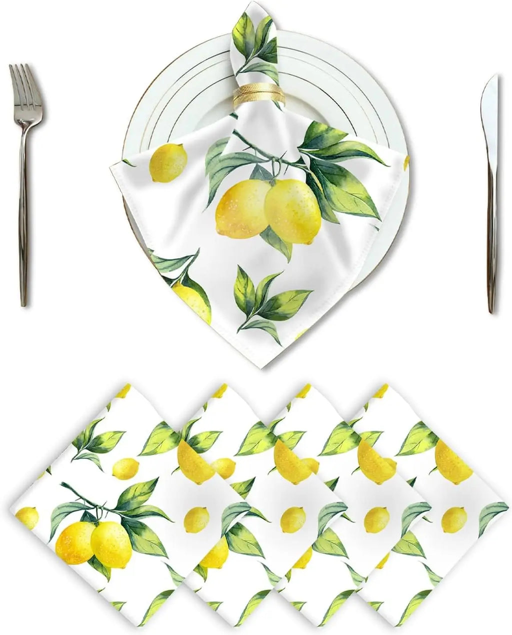 2Pcs Lemon Green Leaf Painting Cloth Napkins Wedding Decoration Washable Reusable Table Napkins for Holiday Party Table Decor
