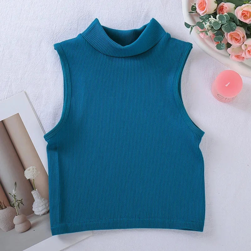 New Seamless Ribbed High Neck Sports Vest Full Wrap Vertical Stripes Running Fitness Yoga Women's Quick Dry Top Female