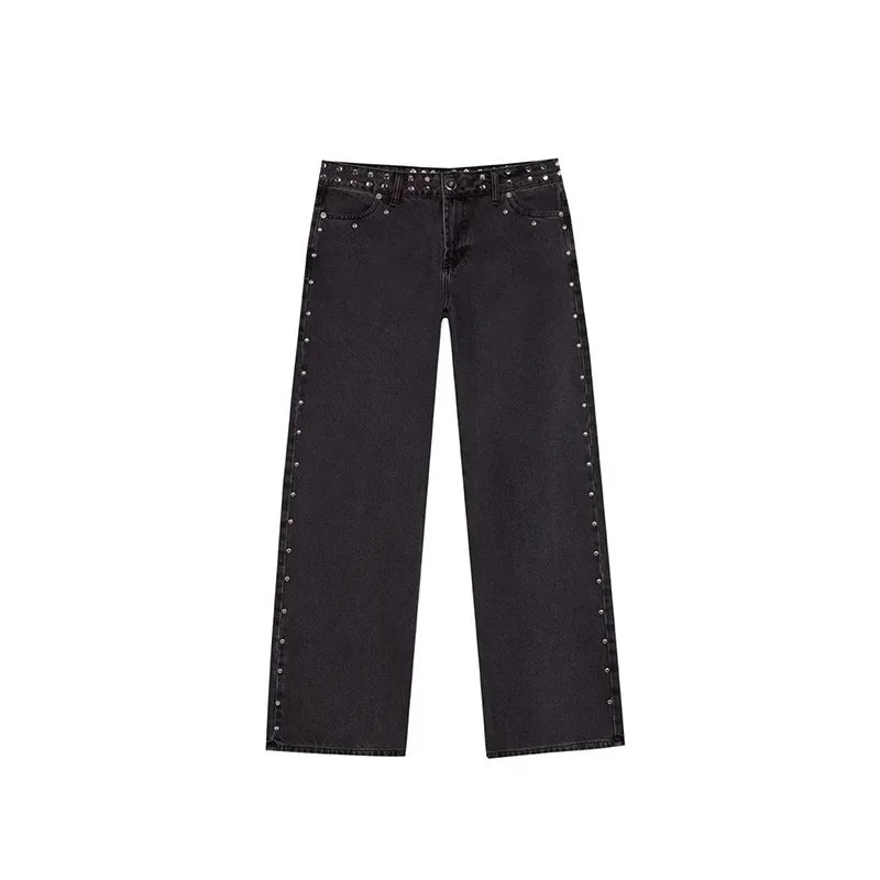 Leopard Star Jeans Y2K Women New Fashion High Waist Zipper Straight Jeans Female Casual Streetwear Harajuku Hip Hop Black Pants