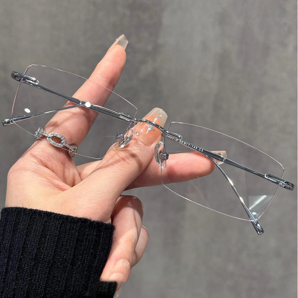 Ultra light Frameless Glasses For Women Myopic Glasses Pure Color Small Square Lens Anti Blue Light Glasses Degree 150-600