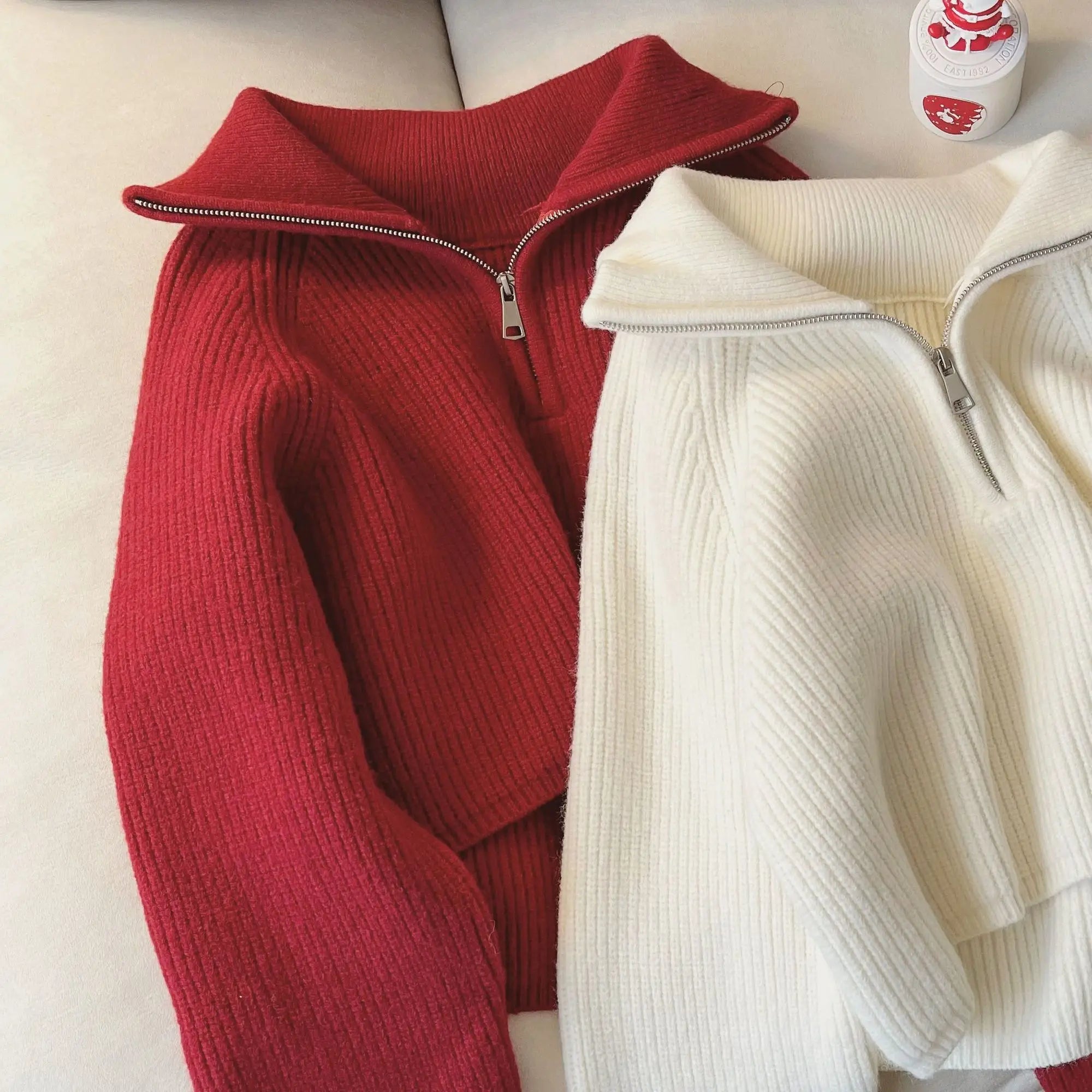 2024 Autumn Style Versatile Basics Half-zipper Loose Lapel Winter Long-sleeved Lazy Sweater Pullover Top