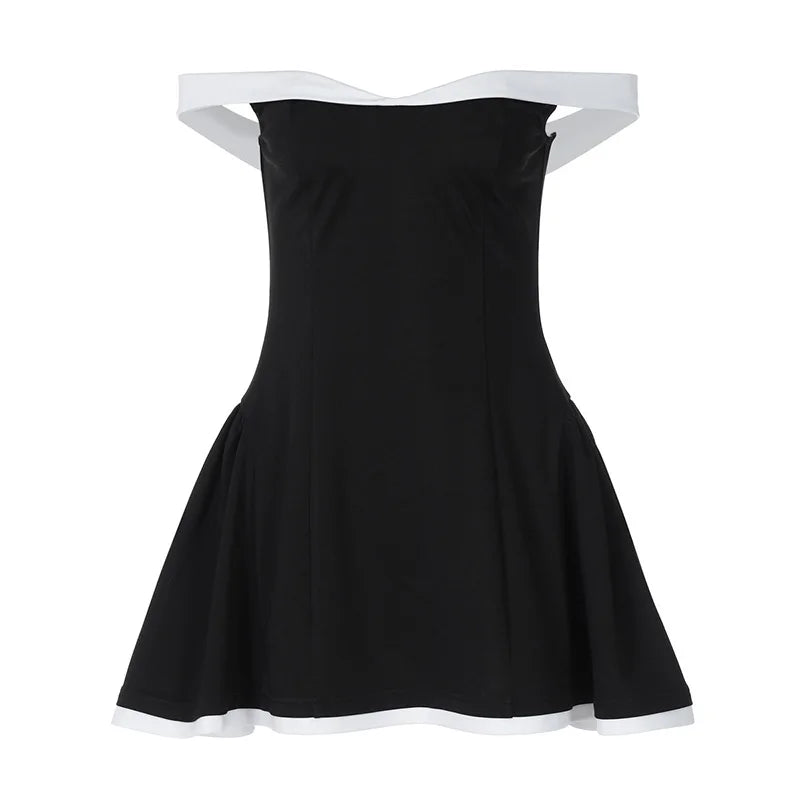 summer Off-shoulder Strapless Sexy Mini Dress Women Fashion Patchwork Sleeveless Backless High Waist A-line Club Party Dress
