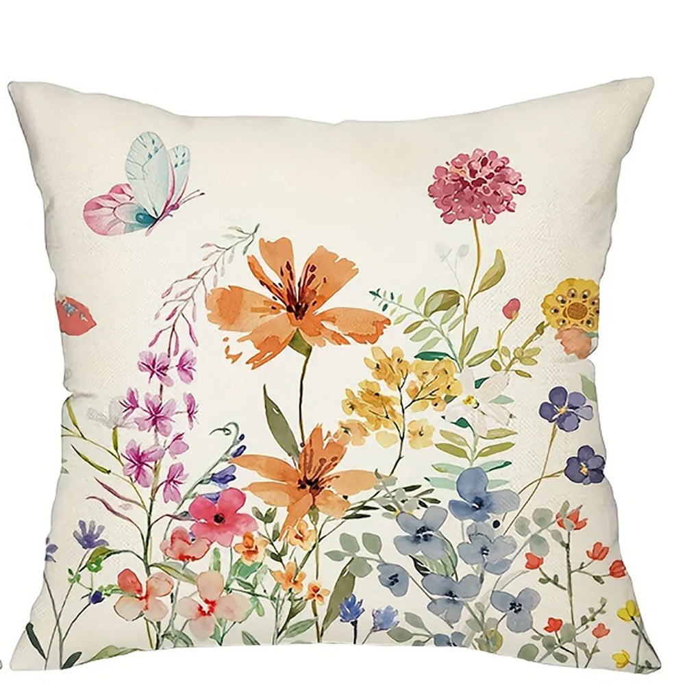 4pcs Floral Printed Pillowcases with Butterfly Motifs Sofa cushion cover home bedroom room decoration