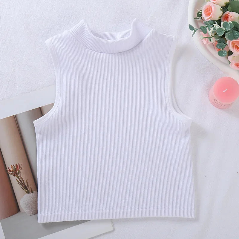 New Seamless Ribbed High Neck Sports Vest Full Wrap Vertical Stripes Running Fitness Yoga Women's Quick Dry Top Female