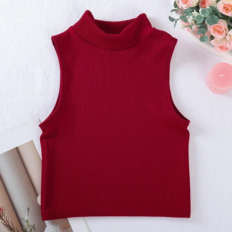 New Seamless Ribbed High Neck Sports Vest Full Wrap Vertical Stripes Running Fitness Yoga Women's Quick Dry Top Female