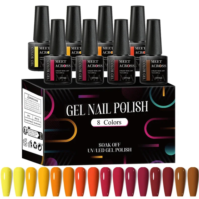 8Pcs/Set Fluorescent Gel Nail Polish Set Summer Colorful Semi Permanent Nail Art Gel Varnish Nail Supplies Manicure For Nails