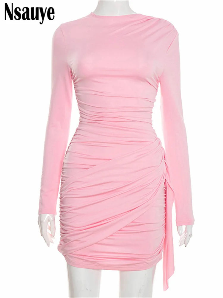 Nsauye New Fashion Women Short Wrap High Waisted Mini Winter Dress Outfits Sexy Night Club Party Evening Long Sleeve Dress