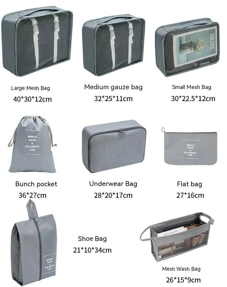 8/9/10 Pcs Set Travel Organizer Storage Bags Suitcase Packing Cubes Set Cases Portable Luggage Clothes Shoe Tidy Pouch Folding