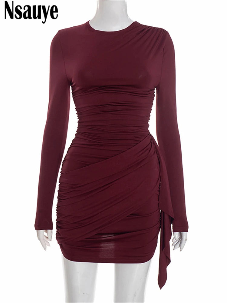 Nsauye New Fashion Women Short Wrap High Waisted Mini Winter Dress Outfits Sexy Night Club Party Evening Long Sleeve Dress