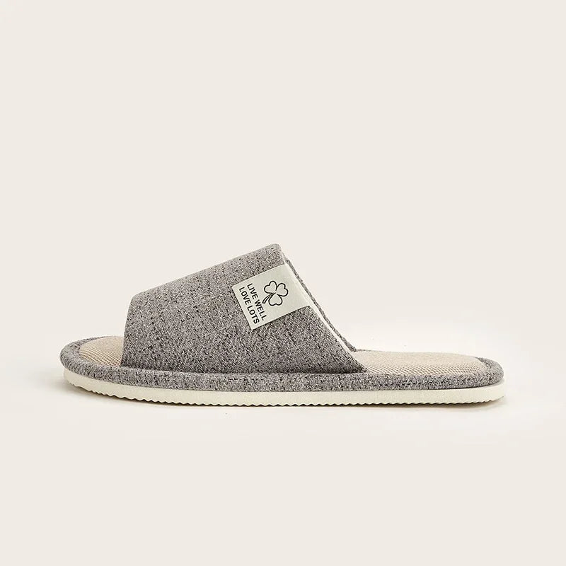 Home Linen Slippers For Women Autumn Winter Comfortable Open Toed Breathable Bedroom Shoes For Men And Women