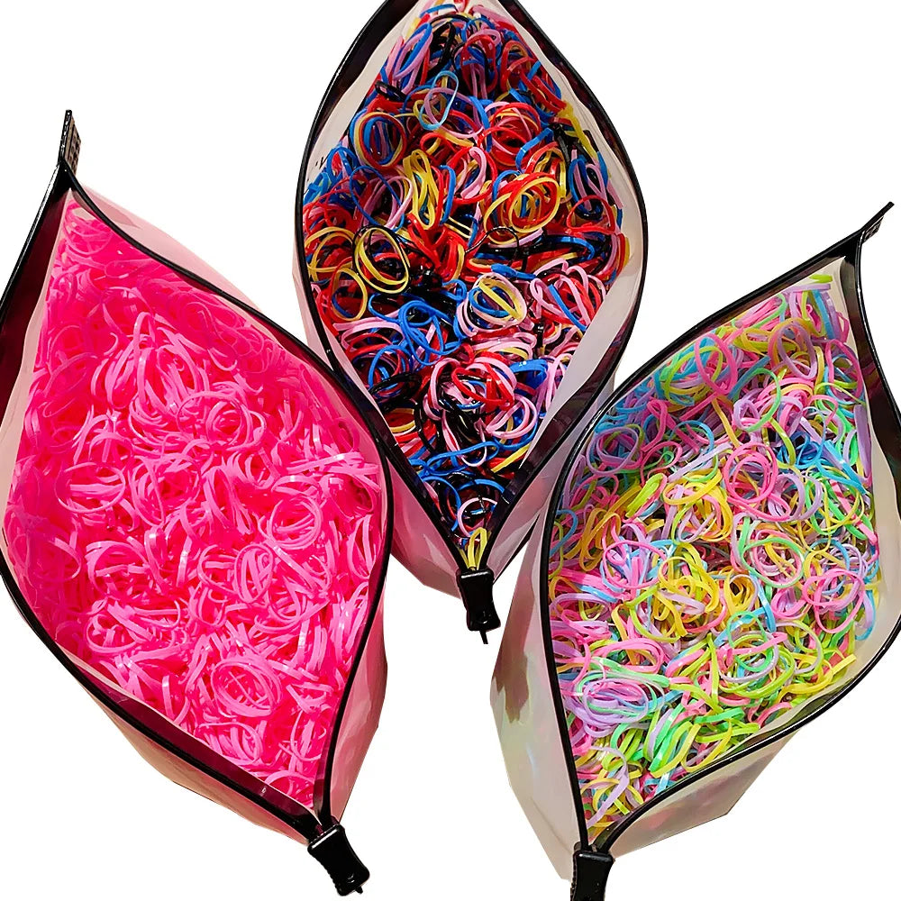 1000 Girls Colourful Disposable Rubber Band Hair Ties Headband Children Ponytail Holder Bands Kids Hair Accessories