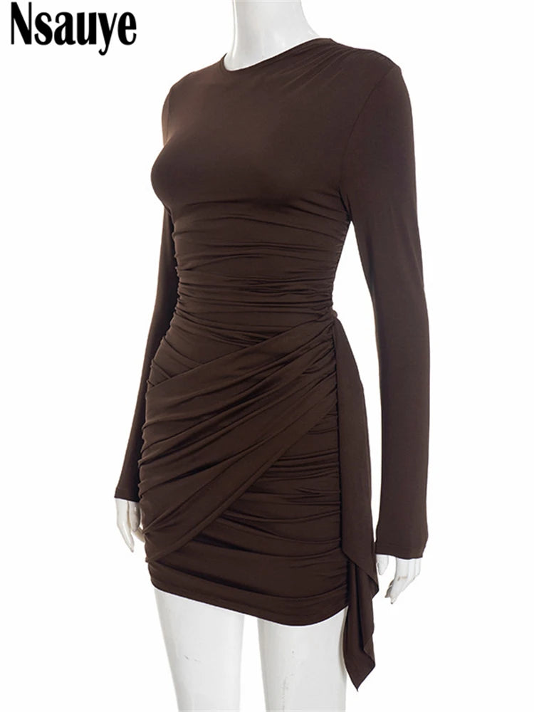 Nsauye New Fashion Women Short Wrap High Waisted Mini Winter Dress Outfits Sexy Night Club Party Evening Long Sleeve Dress