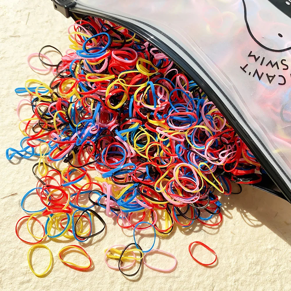 1000 Girls Colourful Disposable Rubber Band Hair Ties Headband Children Ponytail Holder Bands Kids Hair Accessories