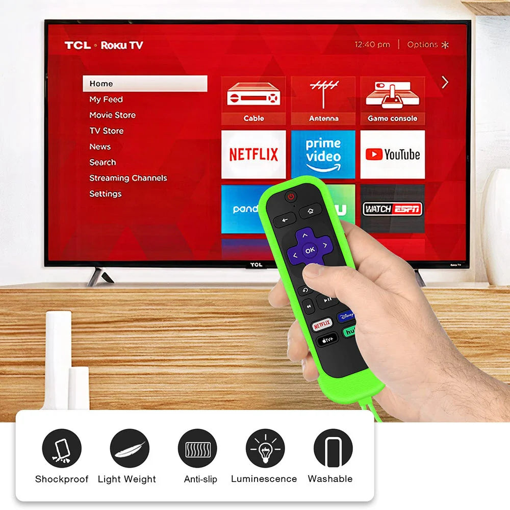 Luminous Silicone Remote Control Protective Case With Rope TV Remote Control Cover For TCL Hisense Roku TV Remote Control Cover