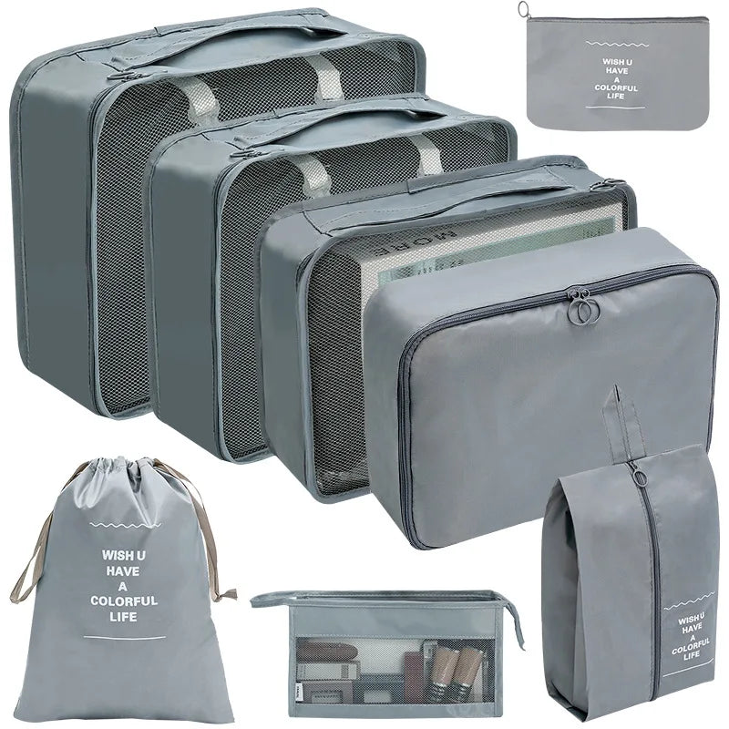 8/9/10 Pcs Set Travel Organizer Storage Bags Suitcase Packing Cubes Set Cases Portable Luggage Clothes Shoe Tidy Pouch Folding