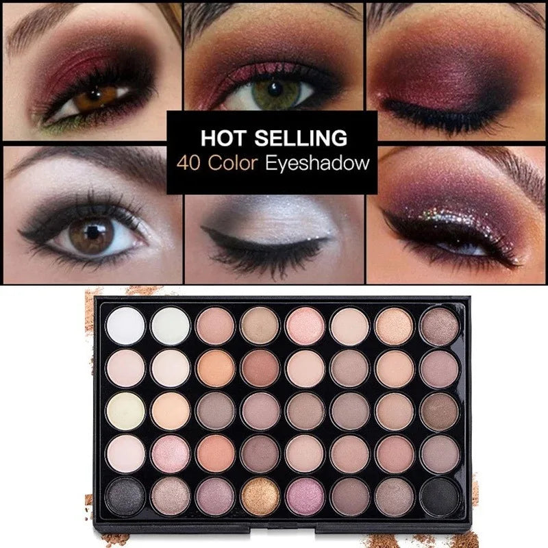 40 color eyeshadow palette - matte and shimmer, high pigmy brown nude, coffee chocolate student party daily stage makeup Tools